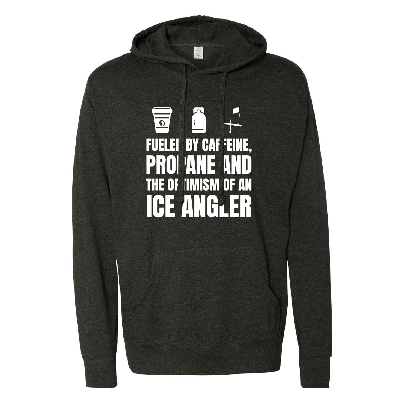 "Ice Fishing Fuel" Premium Lightweight Cotton Hooded Long Sleeve Tee