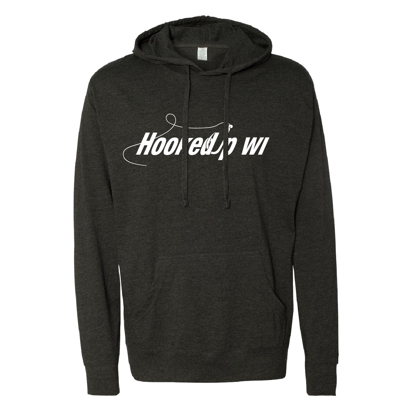 "Hookedupwi" Logo Premium Lightweight Cotton Hooded Long Sleeve Tee