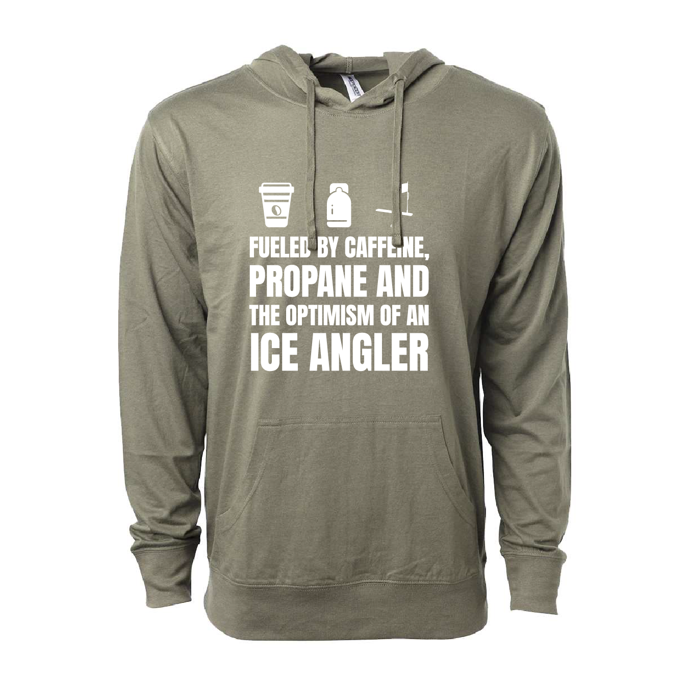 "Ice Fishing Fuel" Premium Lightweight Cotton Hooded Long Sleeve Tee